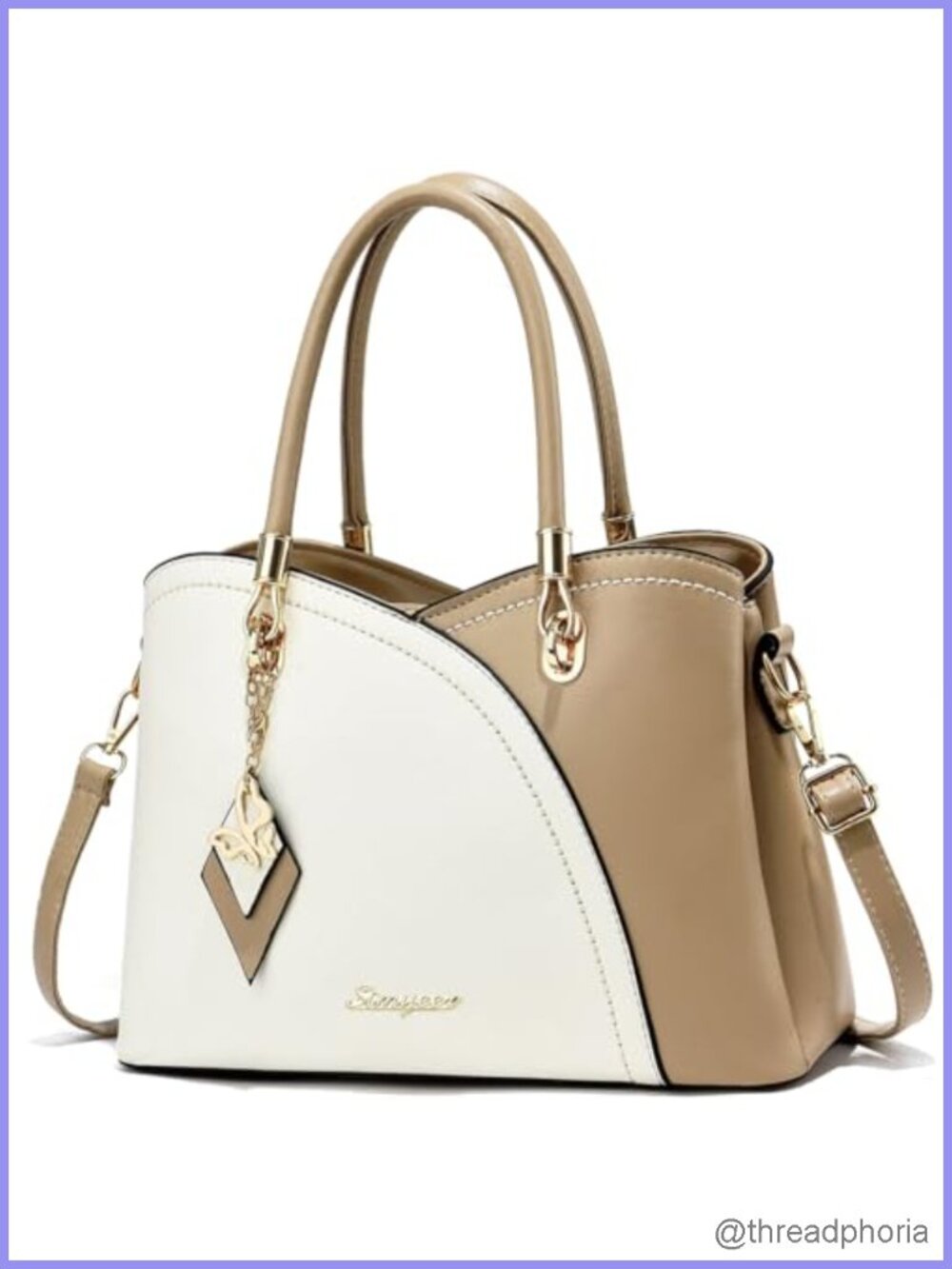 Faux Leather Satchel Shoulder Tote Purse with Gold Tone Hardware